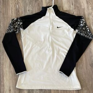 Nike White and Black High Collar Raglan Top